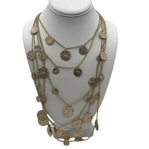 Amrita Singh Gold‎ Tone Multi Layered Hammered Disc Coin Long Necklace